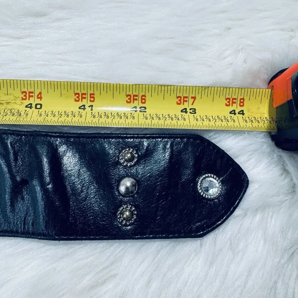Vintage Mikki G Black Leather Jeweled Belt Bag Detachable XL 36-40 Waist USA Vintage Mikki G Black Leather Jeweled Belt Bag Detachable XL  main image 4